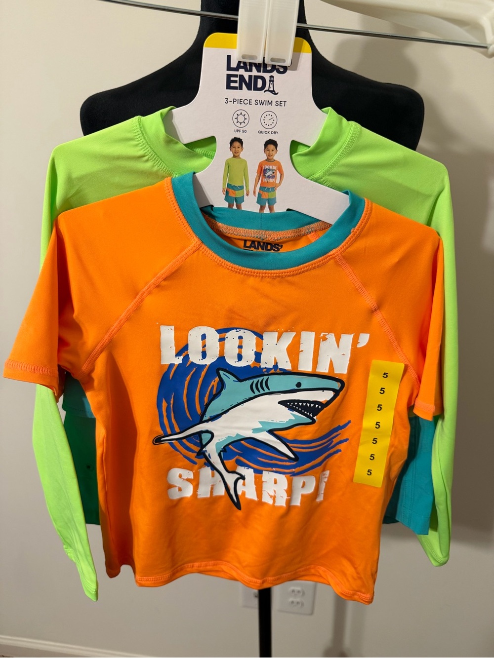 Lands' End Orange Shark Rashguard Swim Top with Turquoise Trim